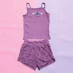 STITCH Disney Girls Lavender Ribbed Tank Top & Matching Shorts. Size 5.